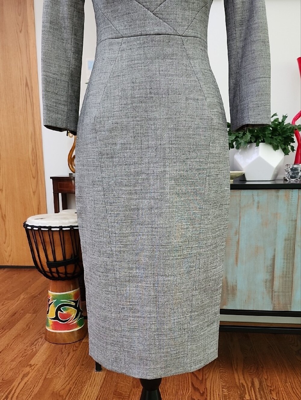 Karen Millen Grey Pleated Neck Tailoered Midi Dress - NWT - Picture 4 of 14